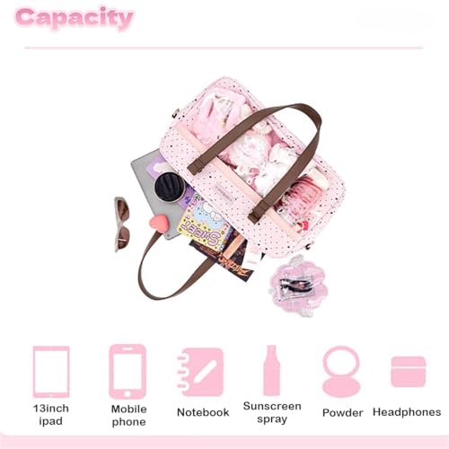 Bolso tote rosa con lunares y charms de peluche miniatura 6