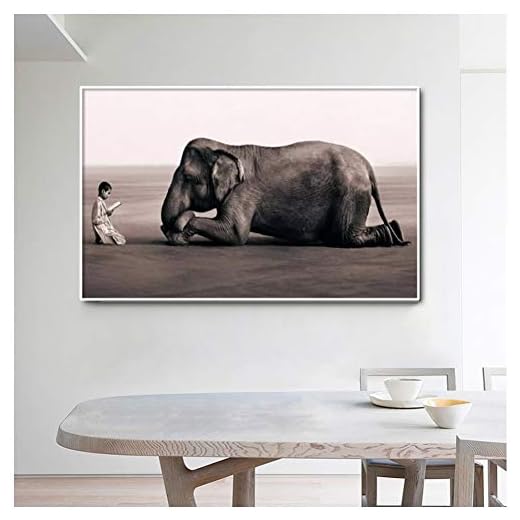 GUDOJK dekorativa målningar moderna aska och snö canvas konst affisch tryck målning elefant och barn meditation väggbilder för vardagsrum väggdekor – 50 x 70 cm