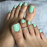 Solid Color Mint Green Press on Toenails for Women, Glossy Fake Toenail Press ons Short Square Acrylic Press on Toe Nails Reusable Mint Green Toenails Glue on Natural Seamless Fit, 24Pcs Glue Toenails