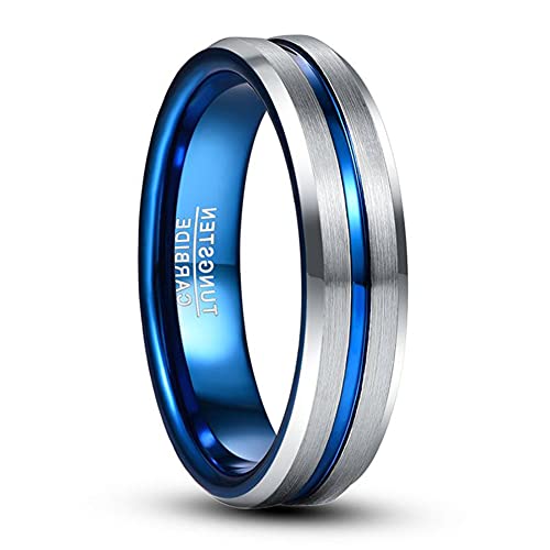 TUNGSTORY 6mm Bague en Argent Tungstène Pour Homme Rainure Plaquée Bleu Bord Biseauté Poli Bague de Fiançailles Coupe Confort Taille 57(18.1) Cover