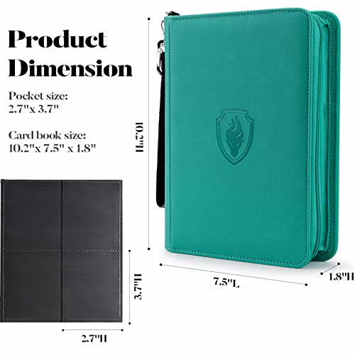 Image of Fabmaker Premium 4 Pocket Zip Card Binder, Trading Card Binder for 320 Cards, Portable PU Card Collection Binder, Collector Card Album Folder for Game & Sports Cards (Turquoise)