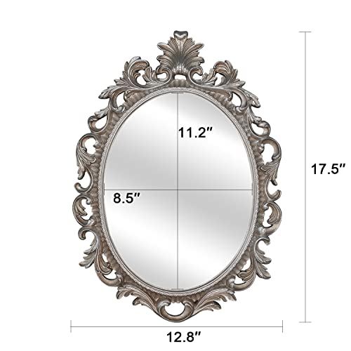 Simon's Shop Oval Mirror Antique Style Decorative Mirrors For Wall, 17.5 X 12.8 Inches, Silver, Vintage Decor #TOP2