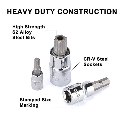 Mayouko 107-Piece Bit Socket Set, 1/4\", 3/8\" and 1/2\" Drive, Torx/Hex/Ball End Hex, SAE/Metric, S2 Steel Bits - Thumbnail 5