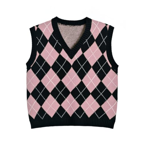 Image of Women's Sweater Vest,Y2K Sleeveless Pattern Preppy Style Knitted Crop Tank Top for Girl