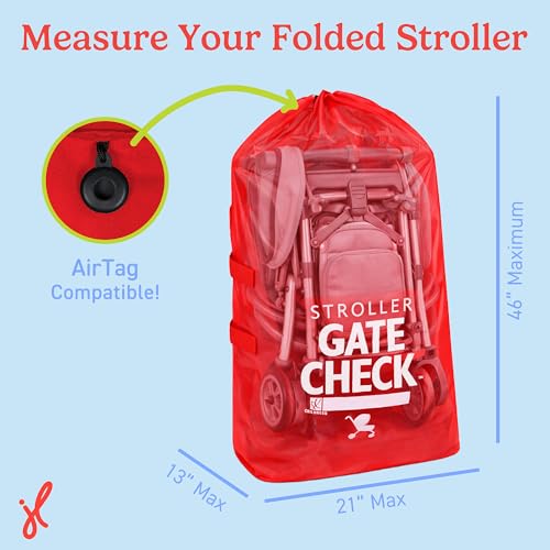 Image of J.L. Childress Gate Check Bag for Single & Some Double Strollers - Travel Bag for Airplane, Fits Most Standard Baby Strollers, Airport Accessories for Gate Check, Flying Essentials - Red