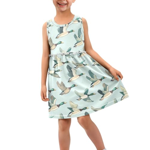 Mallard Flying Sky Girl Sleeveless Tank Dress Duck Crewneck Twirl Swing Dress for Kids 2T