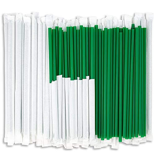 DuraHome Green Plastic Straws Individually Wrapped 1000 Pack 8 inch BPA Free Restaurant Style Disposable Drinking Straw 0.24 Wide for Coffee House Diner or Home Decorative Display Boxes Bulk Set