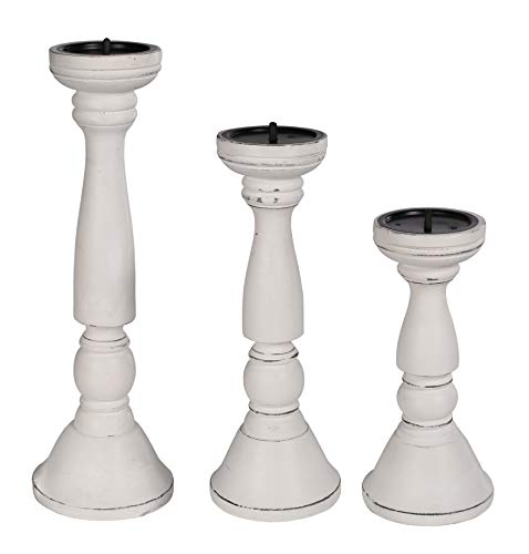 The Wooden Town Tall Candle Holders Set of 3 – White Antique Wood Pillar Holders (16", 14", 12") – Rustic Farmhouse Decor for Table, Mantel, Centerpiece, or Wedding Decorations - Image 4