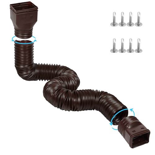 plusgutter 11.5ft Long Gutter Downspout Extensions Flexible 4 Diameter Drain Downspout Extender Down Spout Drain Extender for Rainwater Drainage Extendable from 2.6ft to 11.5ft(Brown)