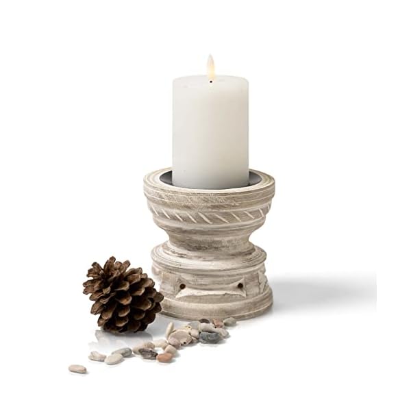Kurrajong Farmhouse Candle Holder | Small Decorative Wood Candle Holder | 5" high | White Washed Candle Holder for Table Centre Piece