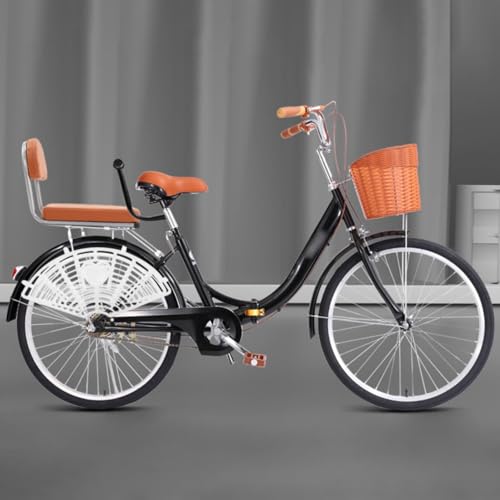 Bicicleta Plegable De 24' Y 26' con Cuadro De Acero De Alto Carbono, Ideal para Desplazamientos Urbanos, con Portaequipajes Trasero Y Cesta Delantera para Adultos E,24 Inch