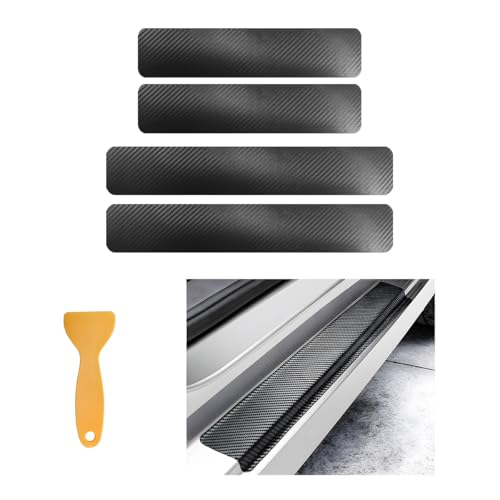 NYTKL 4 PCS Car Door Sill Protector, Carbon Fiber Auto Entry Edge Guard Sill Scuff Plate Cover Strips, Anti-Scratch Threshold Protection Trim for Most Vehicles, Car Accessories (Black, 5D)