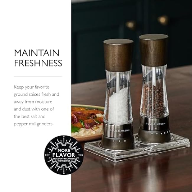 Cole & Mason Derwent Salt Mill - Gourmet Precision Salt Grinder - Refillable Seasoning and Spice Tools - Adjustable Seat, Himalayan and Kosher Salt Grinder Settings - Dark Wood