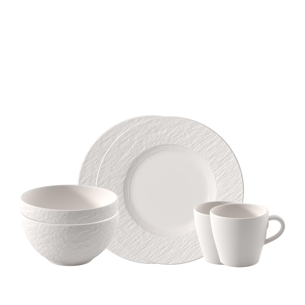 Villeroy & Boch - Manufacture set da colazione, 6 pz., set di stoviglie per 2 persone, porcellana Premium, bianco