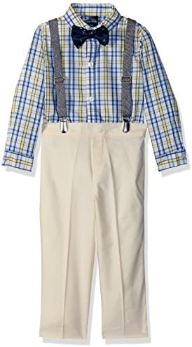 Nautica Baby Boys' Set with Shirt, Pant, Suspenders, and Bow Tie, Oxford Yellow Plaid, 12M