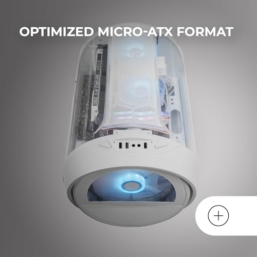Caja Gaming MicroATX cilíndrica para setups de streaming compactos blancos 5