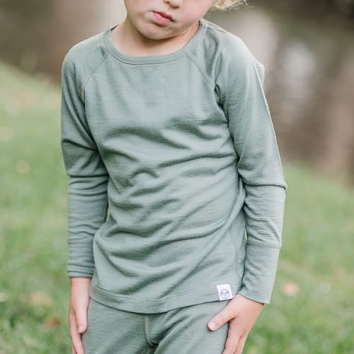 Woolino Merino Wool Base Layer for Kids - Super Soft Kids Long Sleeve Thermal Top and Leggings - All Natural Base Layer Shirt and Bottoms - Sage2