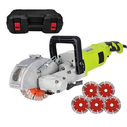 Kindevieft Wall Chaser Concrete Cutter, 4000w Electric Concrete Groove Cutting Machine with 5 Pieces Saw Blades, for Brick Granite Marble Concrete, 30mm Cutting Width and 36mm Cutting Depth,Green