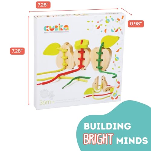 Image of CUBIKA Wooden Lacing Fruit Set - Montessori Threading Toy for Toddlers Ages 3+ - Made from Natural Wood with Water-Based Paints - Travel-Friendly Educational Gift for Boys & Girls