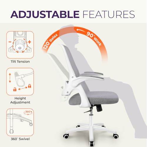 Image of NEO CHAIR Office Desk Chair, Ergonomic Mesh with Flip-Up Armrests, Grey