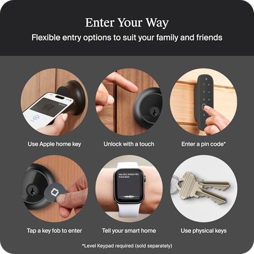 Level Lock Pro - World’s Smallest, Fastest, Innovative Smart Lock - Matter-Over-Thread Deadbolt Plus Apple Home Key - Keyless & Remote Access via Apple, Alexa, Google Home, SmartThings (Matte Black) - Image 7