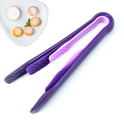 Image of 3 Piece Multifunctional Plastic Food Tongs Kitchen Bread Non-Slip Cooking Clip Clamp BBQ Salad Tools Grill Utensils - 6 /8 /10 Inch (Purple)