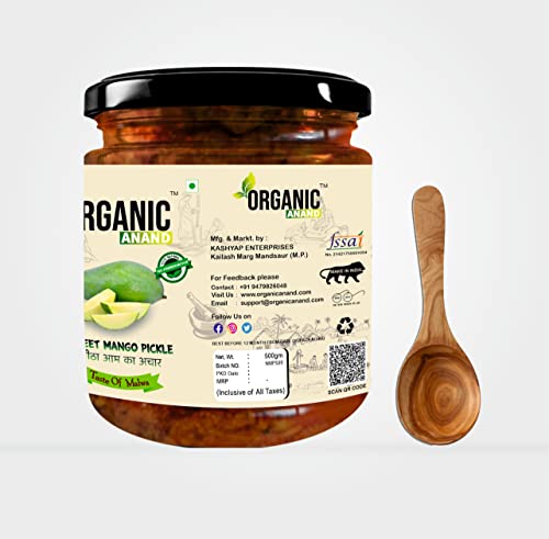 Image of Organic Anand Pure & Natural Less Sweet Mango Pickle (Mitha Aam ka achar) Jaggery Mango Pickle,Homemade Achar, No Artificial Preservatives & Colors (500Gm)