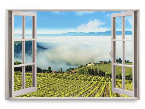 Paul Sinus Wandbild 120x80cm Fensterbild Weinanbau Landschaft Natur Nebel Berge