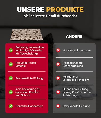 HS-Hundebett® Hundedecke S (55x75 cm) – Wendbar & gemütlich Dank 3 cm Füllung – Perfekt fürs Sofa, Auto & Hundebox – Pfote Beige, Made in DE