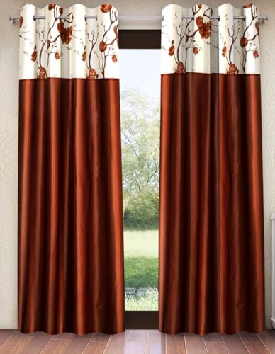 Image of Fashion String 2 Pieces 3D Tulip Patch Grommet Polyester Long Door Curtains - 9 Feet, Brown