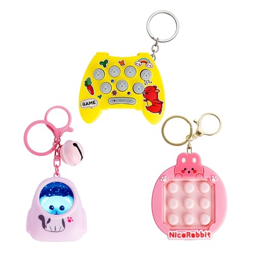 3PCS Cute Keychain Set – Cat Backpack Bag Charms, Cartoon Pop Bubble Pendant Keychain, Mini Whack-A-Mole Game Pop It Key Chains – Fun and Creative Keyring Gift for Boys Girls