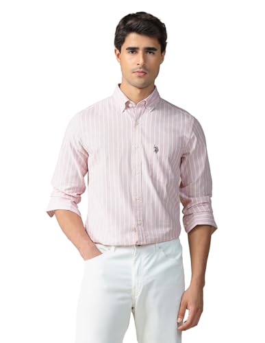 Image of U.S. Polo ASSN. Striped Regular Fit Shirt for Men - 100% Cotton, Breathable & Comfortable, Full Sleeves Casual Shirt for Men