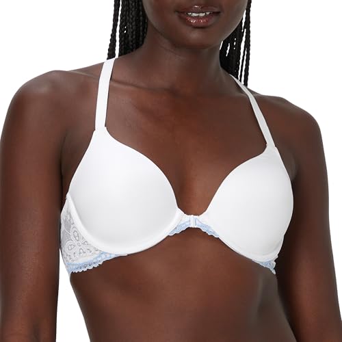 Maidenform - Playera con Forro Ligero y Espalda Cruzada para Mujer, Blanco/Alto como el Azul Cielo, 36B