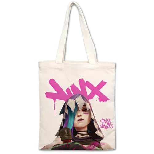 Huipalon Jinx Tote Bag Double-Sided Printed Fantasy Arcane Canvas Tote Bag Reusable League of Legend Canvas Bags for Office School Campus Shopping Arcane Gifts Gaming Gifts for Gamer Fans