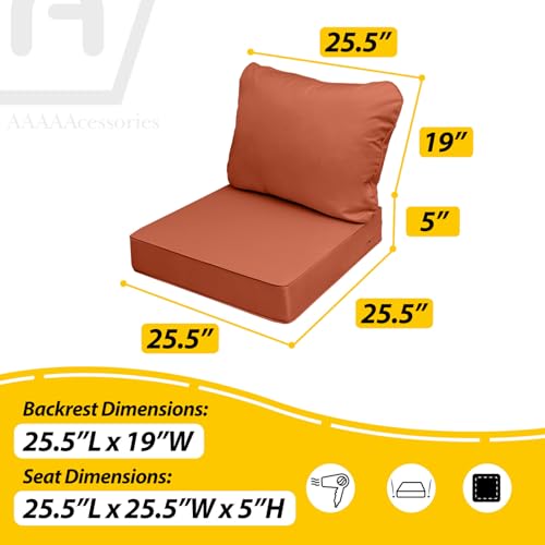Image of AAAAAcessories Outdoor Deep Seat Cushions, Waterproof, Fade-Resistant Patio Furniture Replacement Cushions, 25.5 inch x 25.5 inch x 5 inch + 25.5 inch x 19 inch, Set of 2, Rust