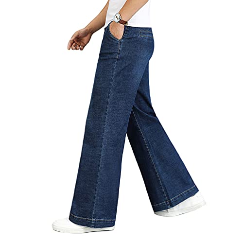 HAORUN Men Loose Flared Jeans Bell Bottom Stretch Wide Leg Denim Pants Retro Trousers3