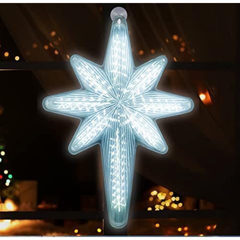 LAMPHOME 20" 44 LED Bethlehem Star with Movement,3D Bethlehem Star Digital Flash-Shooting Star - Hanging Outdoor Christmas,Use for Holiday Decoration, Porch Light, 3D Fixture, Advent Star (White) Cover