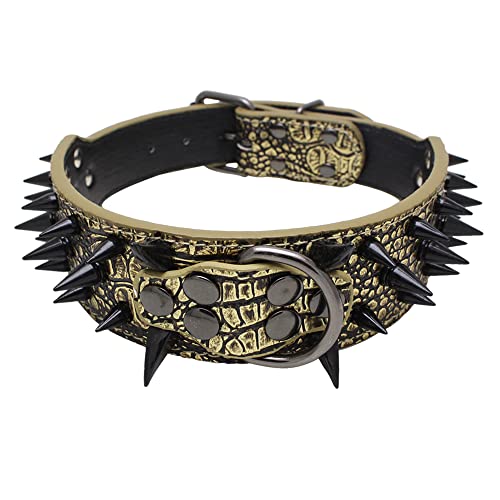 haoyueer Collar de perro con tachuelas afiladas de 5 cm de ancho, elegantes collares de piel para perros medianos y grandes Pitbull, labrador, boxeador Rottweiler pastor alemán