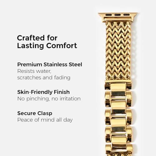 Image of My Pretty Strap - Compatible Apple Watch Band Strap, Stainless Steel Fashion iWatch Replacement Strap- Easy Resizing, No Tool Needed, Fits Most Wrists- Series 1-11, SE and Ultra