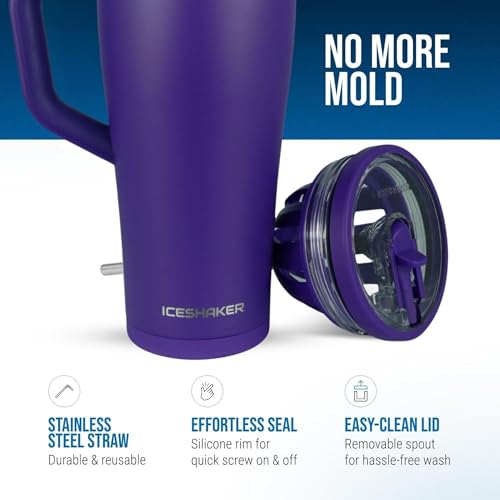Image of Ice Shaker 40 oz Tumbler with Handle and Straw | 40oz Purple | Cold for 30+ Hours | 2-in-1 Tumbler Shaker Bottle | Odor-Free 40 ounce Bottle for Water, Protein Shakes, Smoothies, Cocktails
