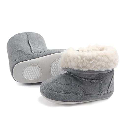 Image of Baby Soft Sole Anti-Slip Mid Calf Winter Warm Infant Prewalker Snow Boots 12-18 Months Gray