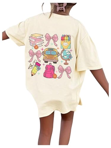 Girl's Cartoon Graphic Cute T Shirt Short Sleeve Crewneck Drop Shoulder Tee Tops