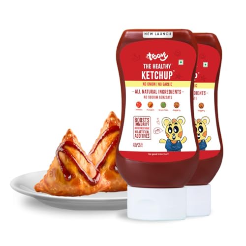 Image of Troovy Healthy Tomato Ketchup | No Onion and No Garlic | No Processed Sugar (uses Jaggery) | 100% Chemical Free | No Preservatives | No MSG | No Sodium Benzoate | All Natural Ingredients | Contains Minerals like Iron | Tastes like Regular Tomato Ketchup | Pack of 2