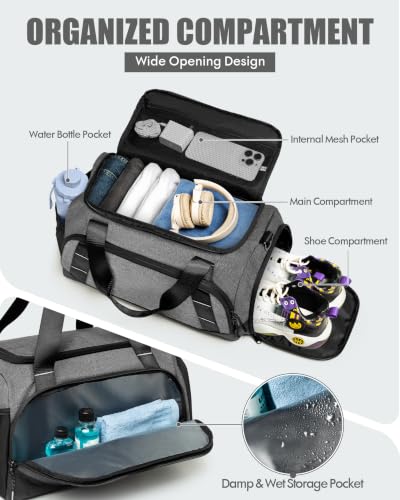 Image of Small Gym Bag for Men, Travel Duffle Bag with Shoe Compartment