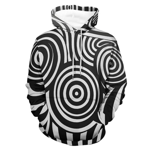 Sweatshirt imprimé cercle noir et blanc hoodie manches longues coupe pullover S