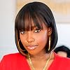 ToyoTress Bob Wig With Bangs – 12 Inch Peek-a-boo Color Short Bob Wig For Black Women Black Mix Brown Daily Costume Wigs, Light Yaki Straight Synthetic Hair Wigs Heat Resistant (12 Inch, SH30-612H)