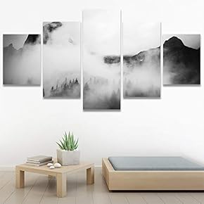 SIGNWIN 5 Panel Canvas Wall Art Foggy Scenery...