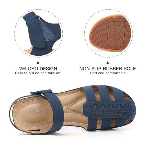 Image of SHIBEVER Wedge Sandals for Women Comfortable Closed Toe Dressy Summer Shoes | Comforta for 40% Enhanced Arch Support Fisherman - No Ankle Rubs for All-day Commutes Lightweight Casual Outdoor Shoes