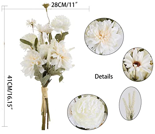 Insunsix White Artificial Flowers 2 Bouquets Ivory Flowers Artificial For Decorations White Fake Flowers Ivory Silk Flowers Floral Table Centerpieces Living Room Décor (Ivory White) #TOP2