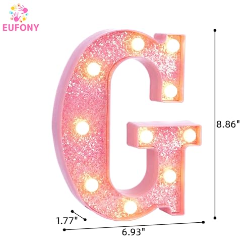 Image of Pink Marquee Light Up Letters, Glitter Alphabet LED Letter Lights for Pink Birthday Party Decorations, Battery Operated Letter Sign for Girls Room Vanity Table Decor, Warm White Lights Letter G